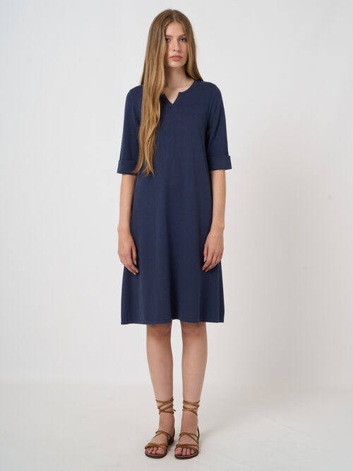 Robe &agrave; manches courtes en maille fine en m&eacute;lange de coton 