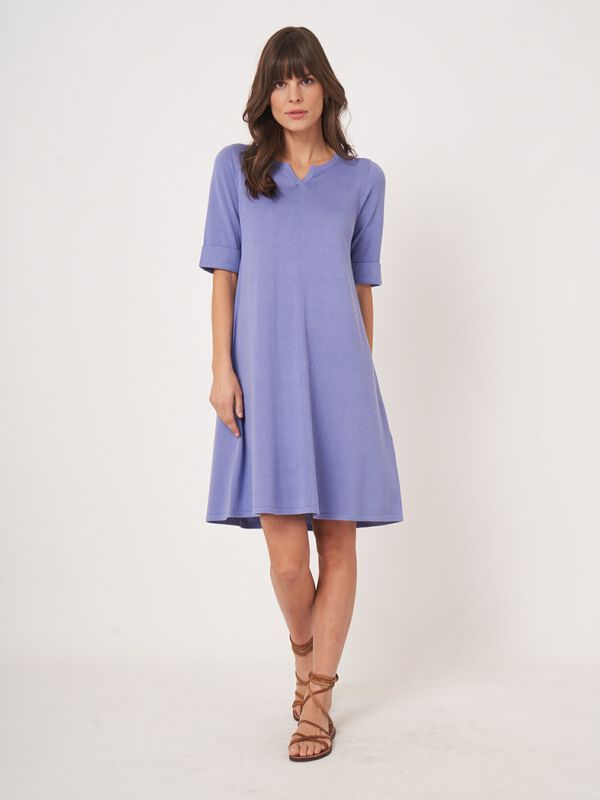 Short sleeve cotton blend fine knit dress image number 0