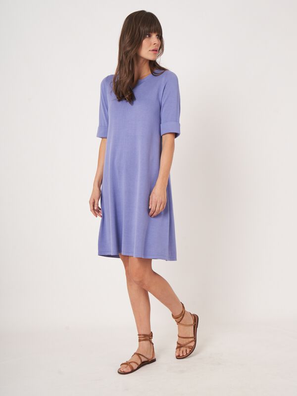 Short sleeve cotton blend fine knit dress image number 1