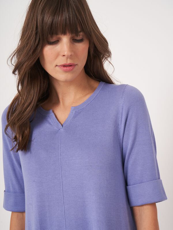 Short sleeve cotton blend fine knit dress image number 2