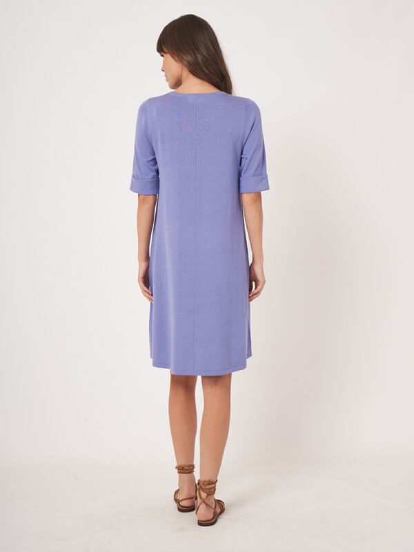Short sleeve cotton blend fine knit dress image number 3