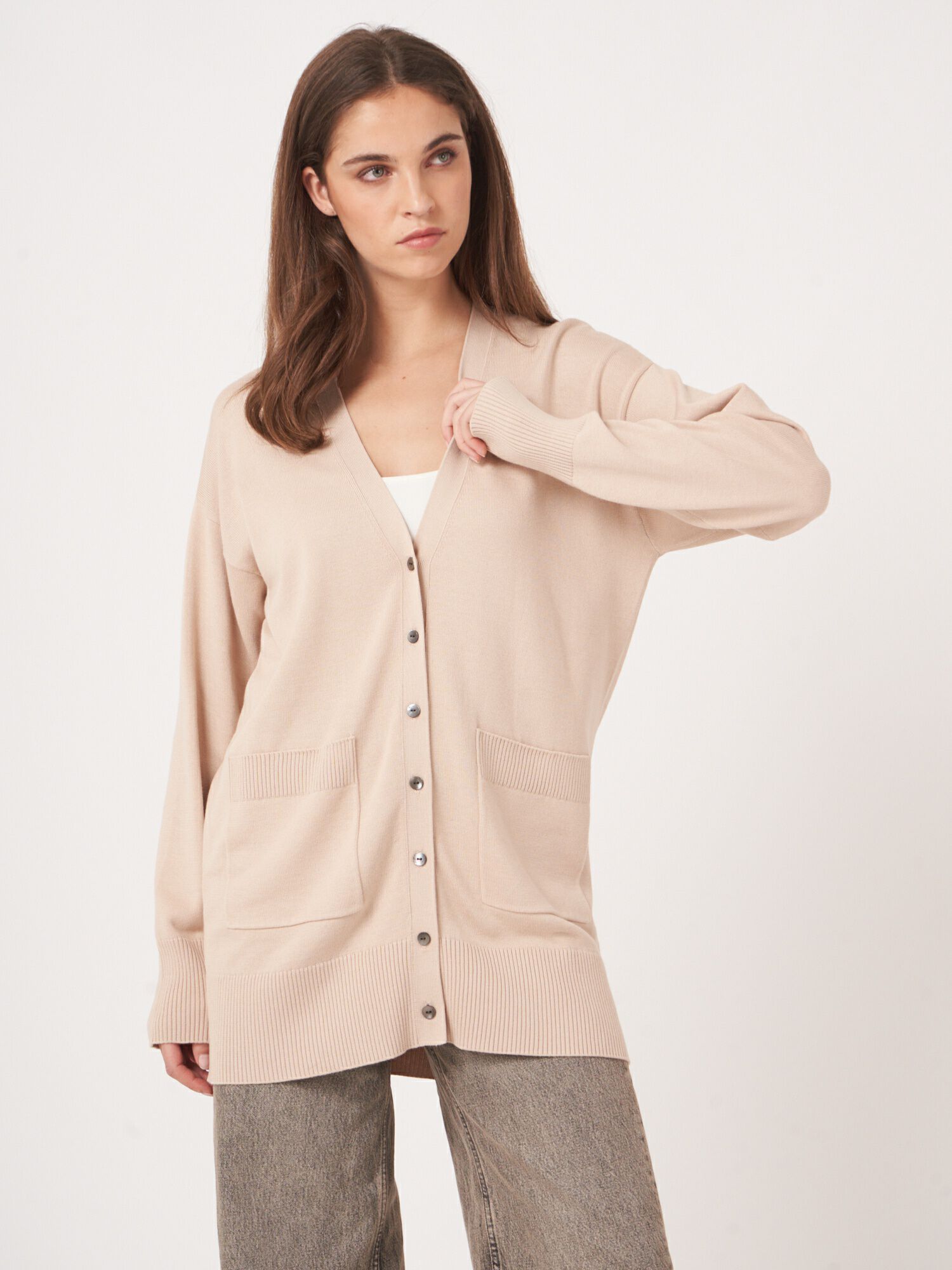 REPEAT cashmere Fijn gebreid vest van katoenmix