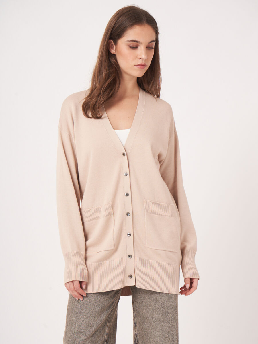 Fine knit cotton blend cardigan image number 0