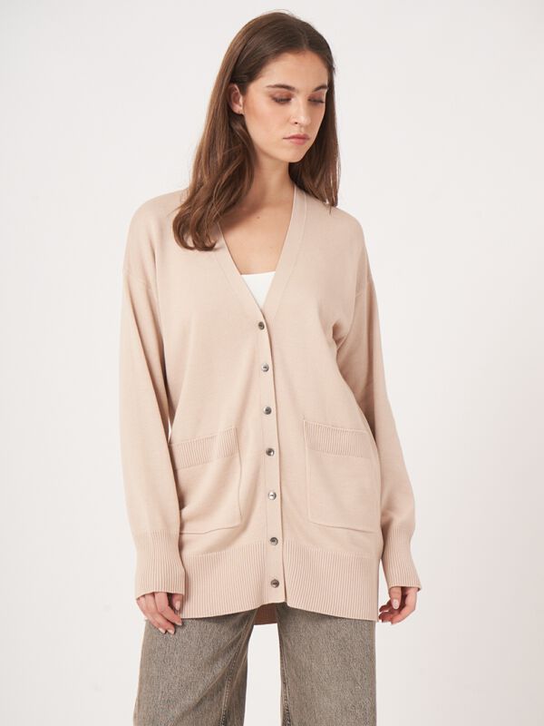 Fine knit cotton blend cardigan image number 1