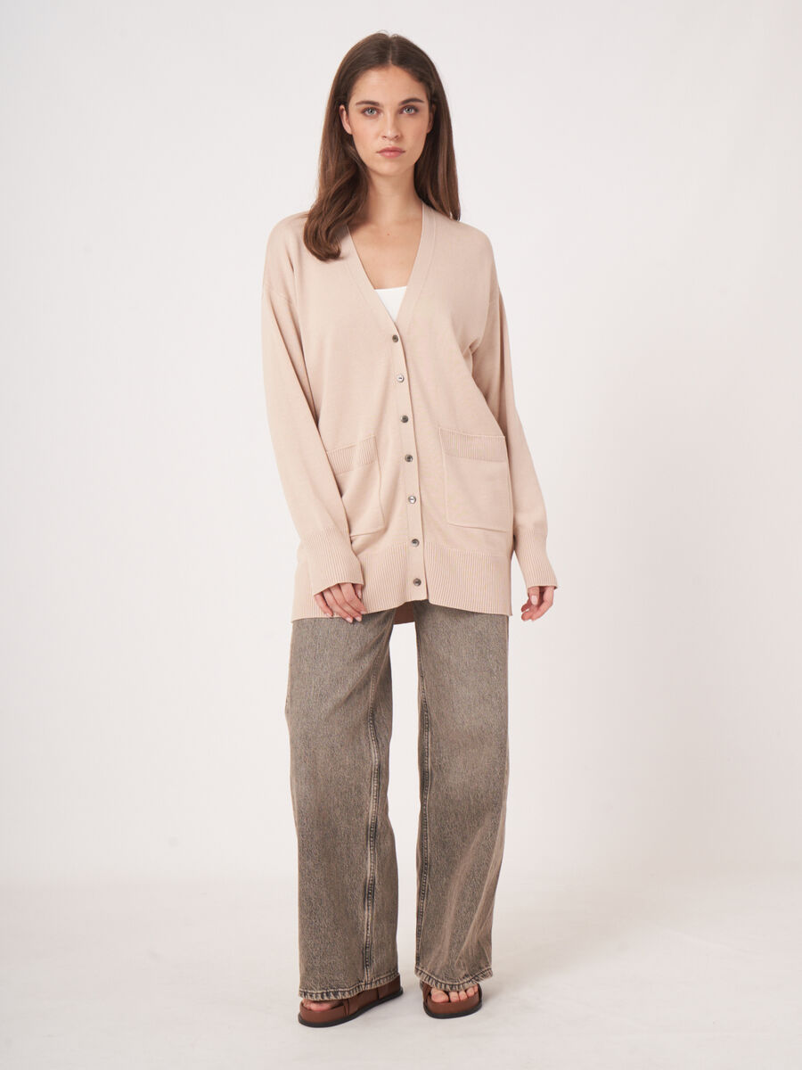 Fine knit cotton blend cardigan image number 5