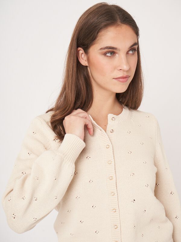 Pure cotton pointelle cardigan with pearl buttons image number 1