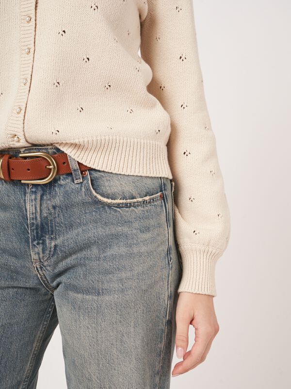 Pure cotton pointelle cardigan with pearl buttons image number 3