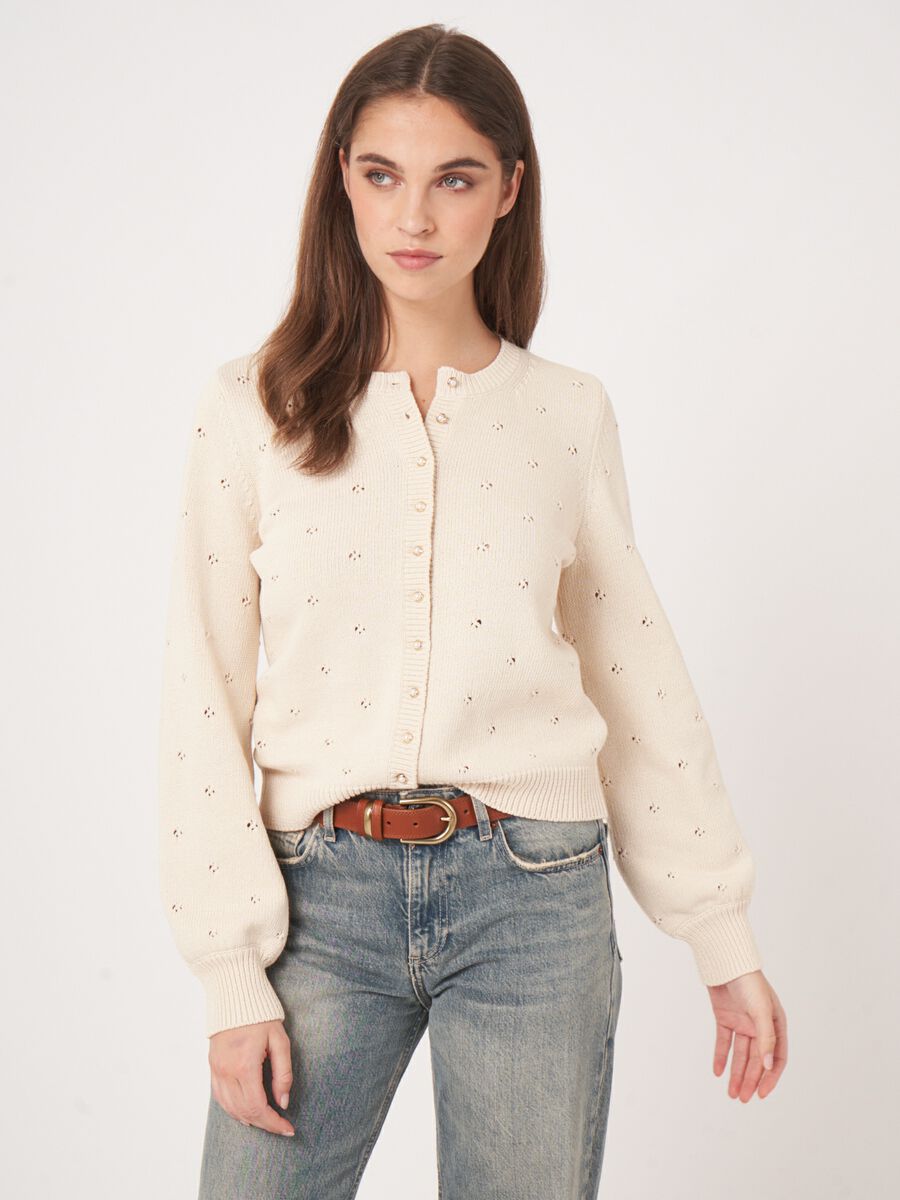 Cardigan en pointelle avec boutons en perles pur coton image number 5