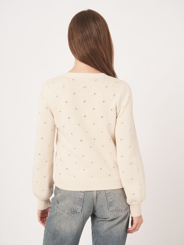 Pure cotton pointelle cardigan with pearl buttons image number 6
