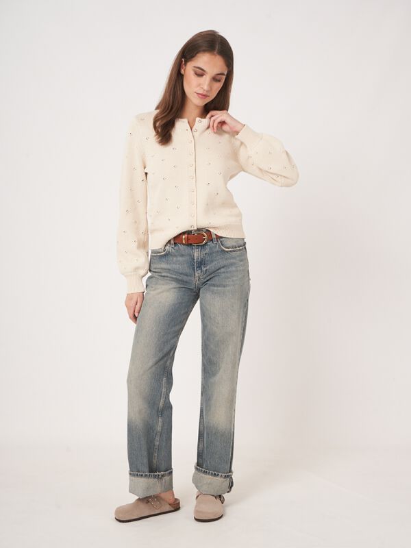 Pure cotton pointelle cardigan with pearl buttons image number 7