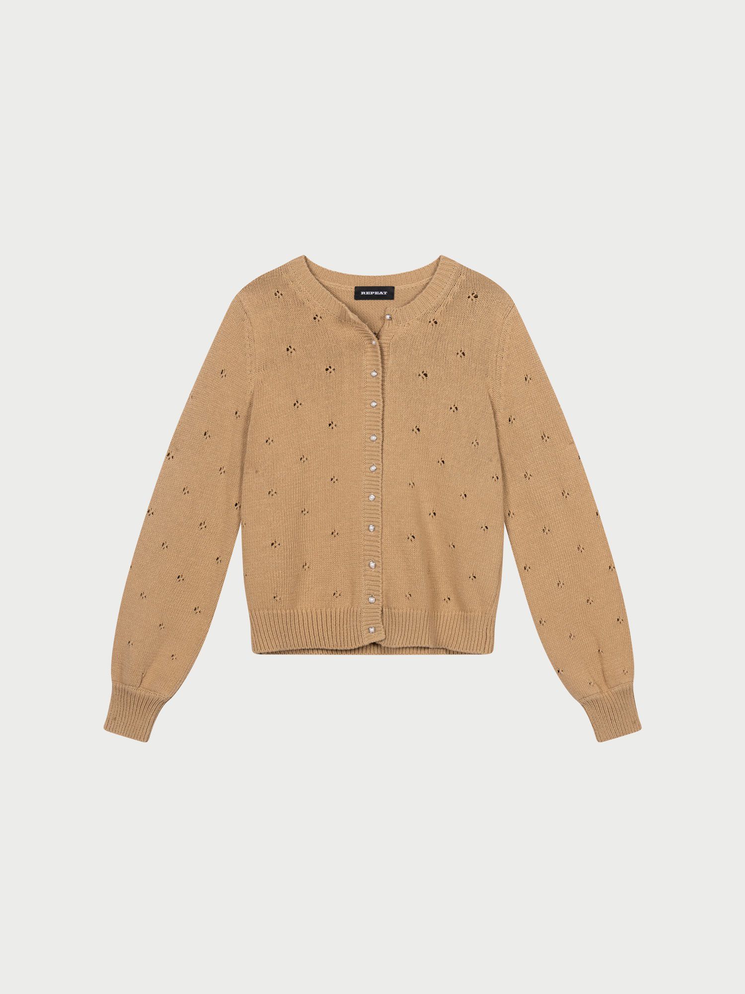 REPEAT cashmere Pointelle vest met parelknopen van zuiver katoen