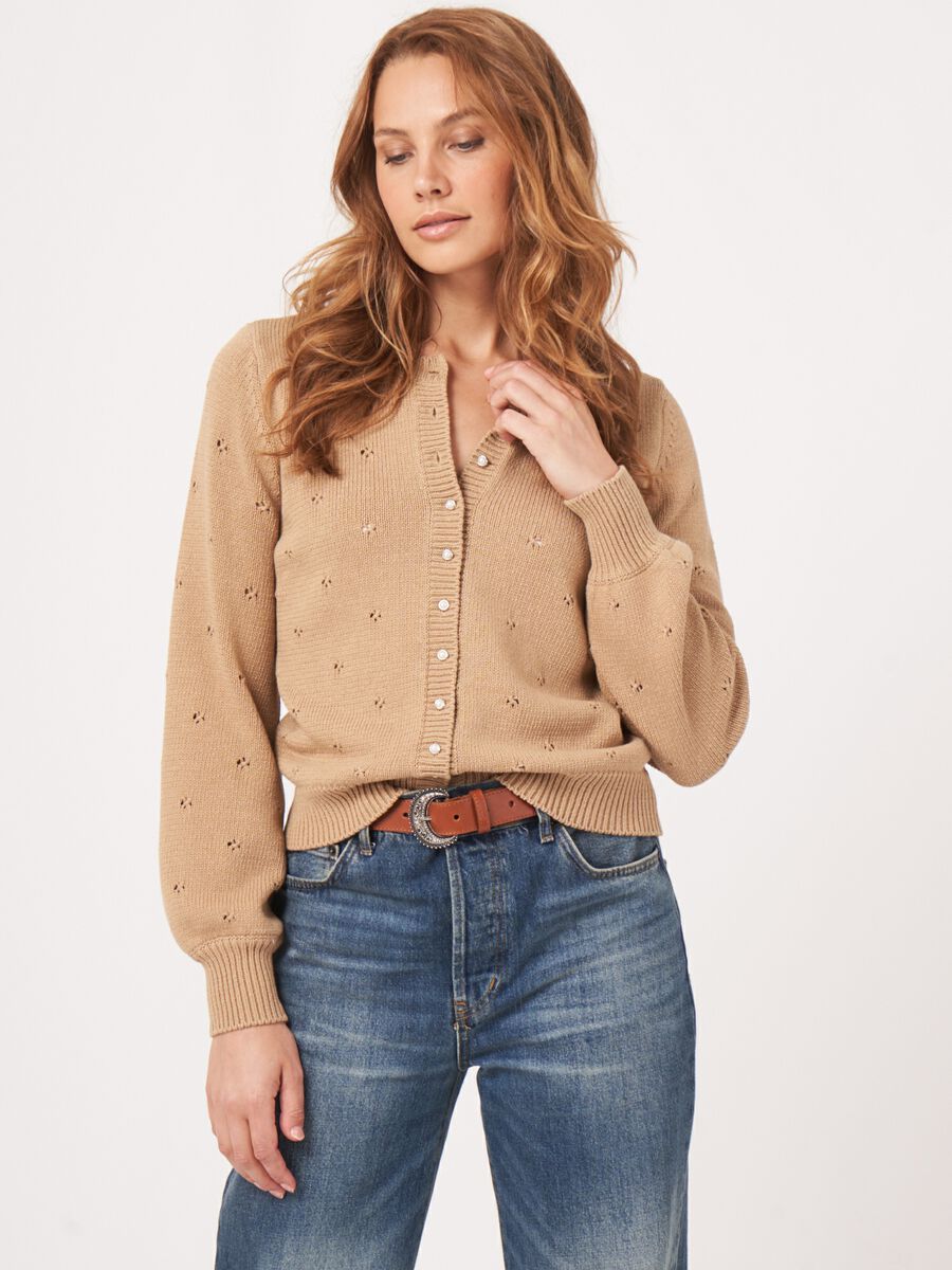 Cardigan en pointelle avec boutons en perles pur coton image number 1