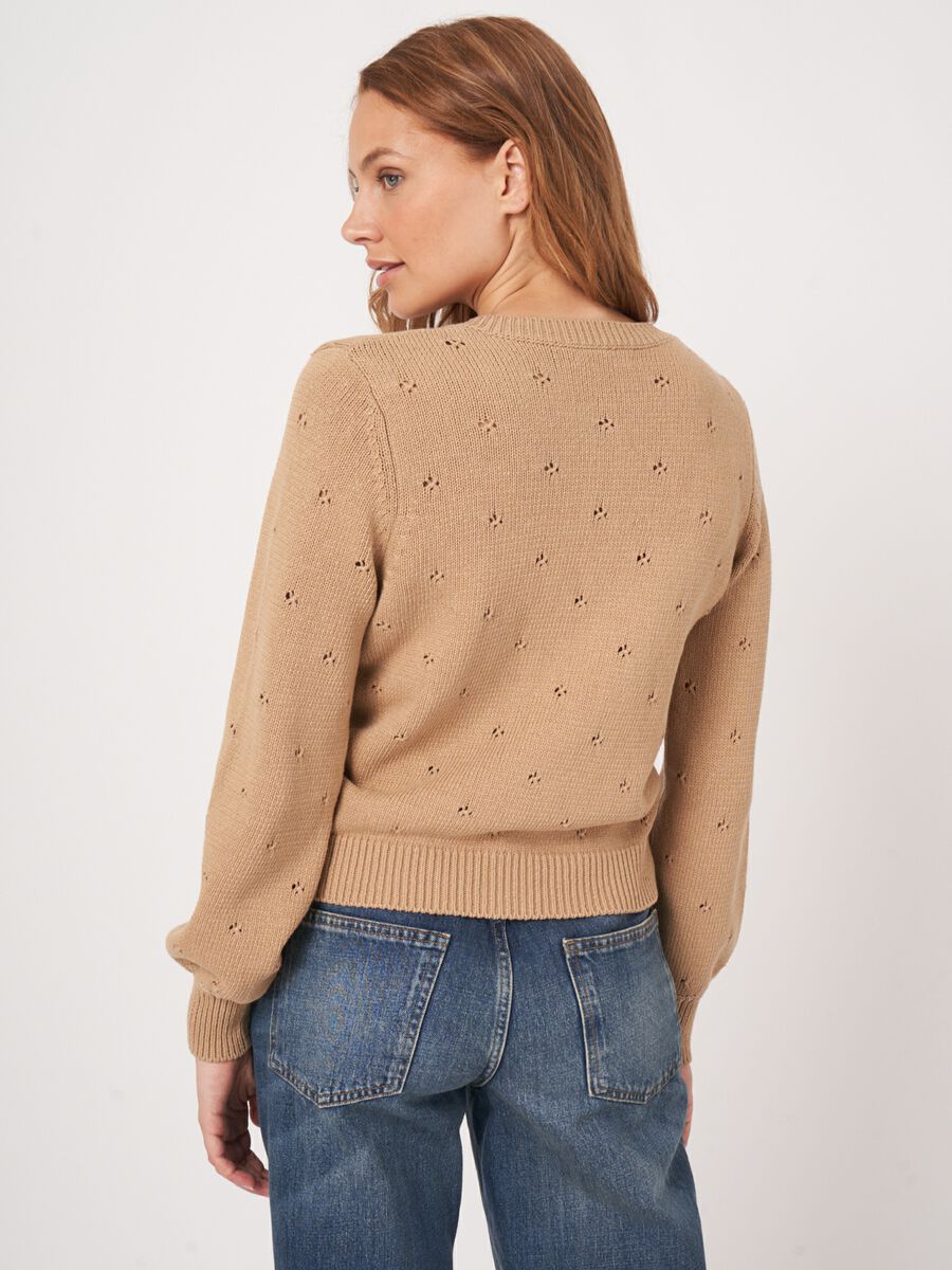 Cardigan en pointelle avec boutons en perles pur coton image number 4