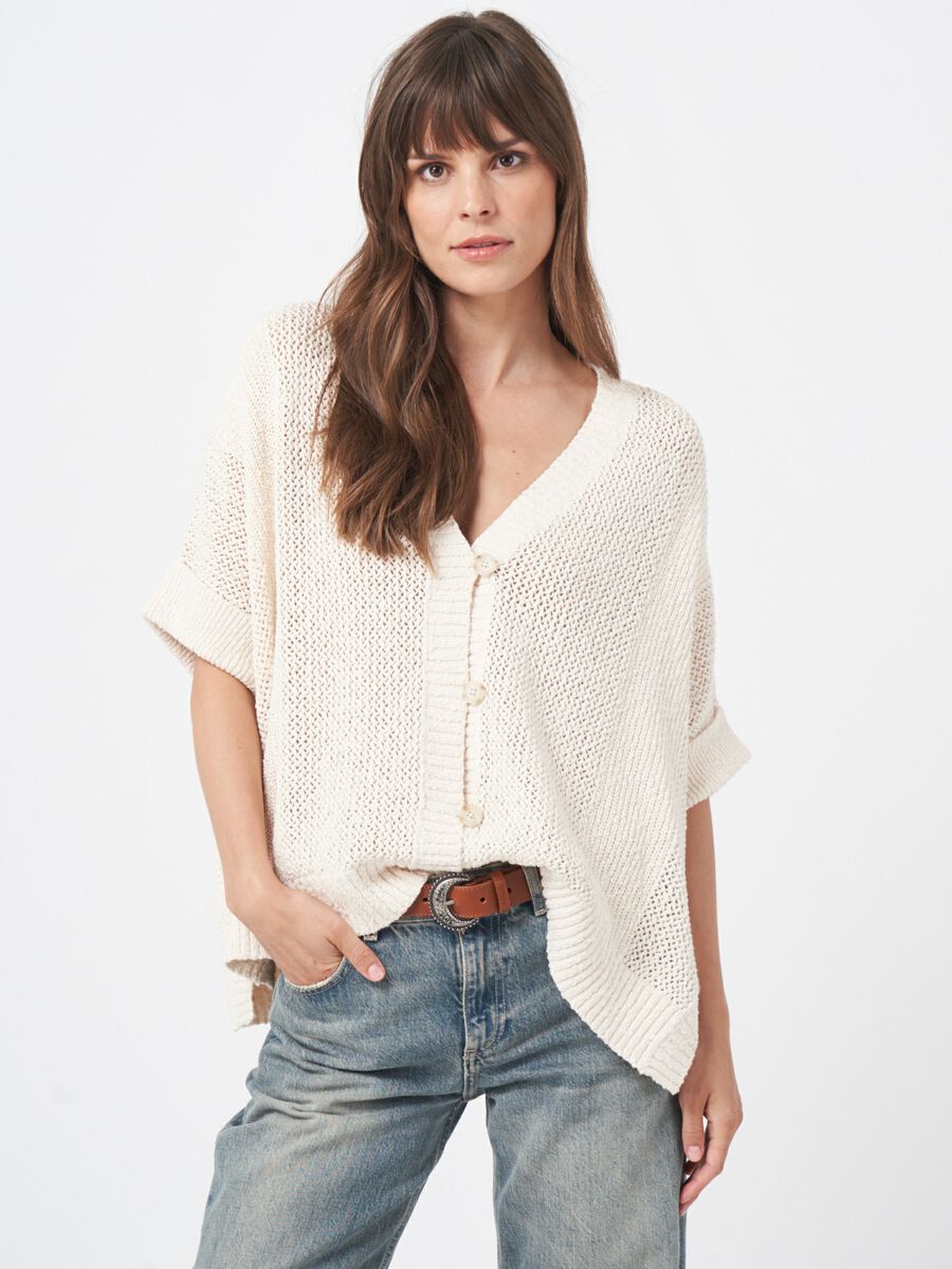 Chunky open knit poncho cardigan image number 0