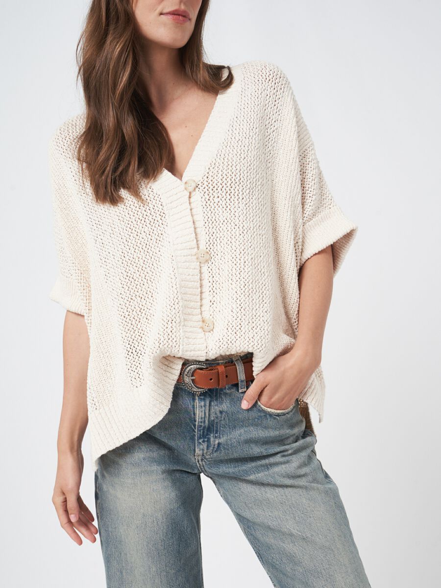 Poncho-Cardigan mit Lochmuster aus reiner Baumwolle image number 2