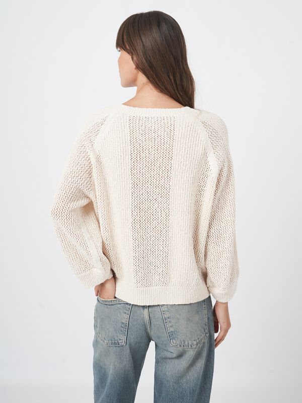 Strukturierter Pullover mit Lochmuster aus reiner Baumwolle image number 7