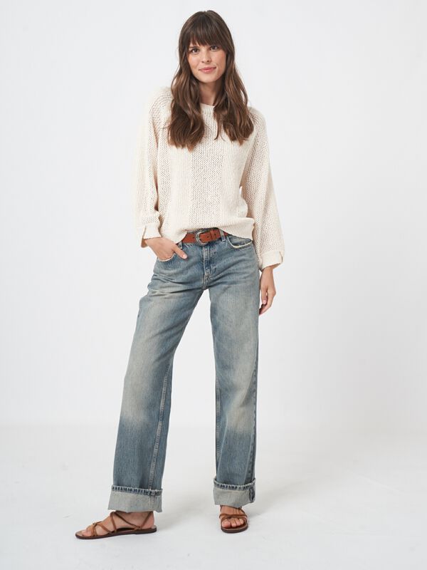 Strukturierter Pullover mit Lochmuster aus reiner Baumwolle image number 8