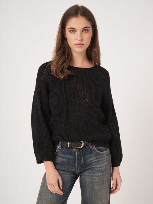 Pure cotton open knit sweater