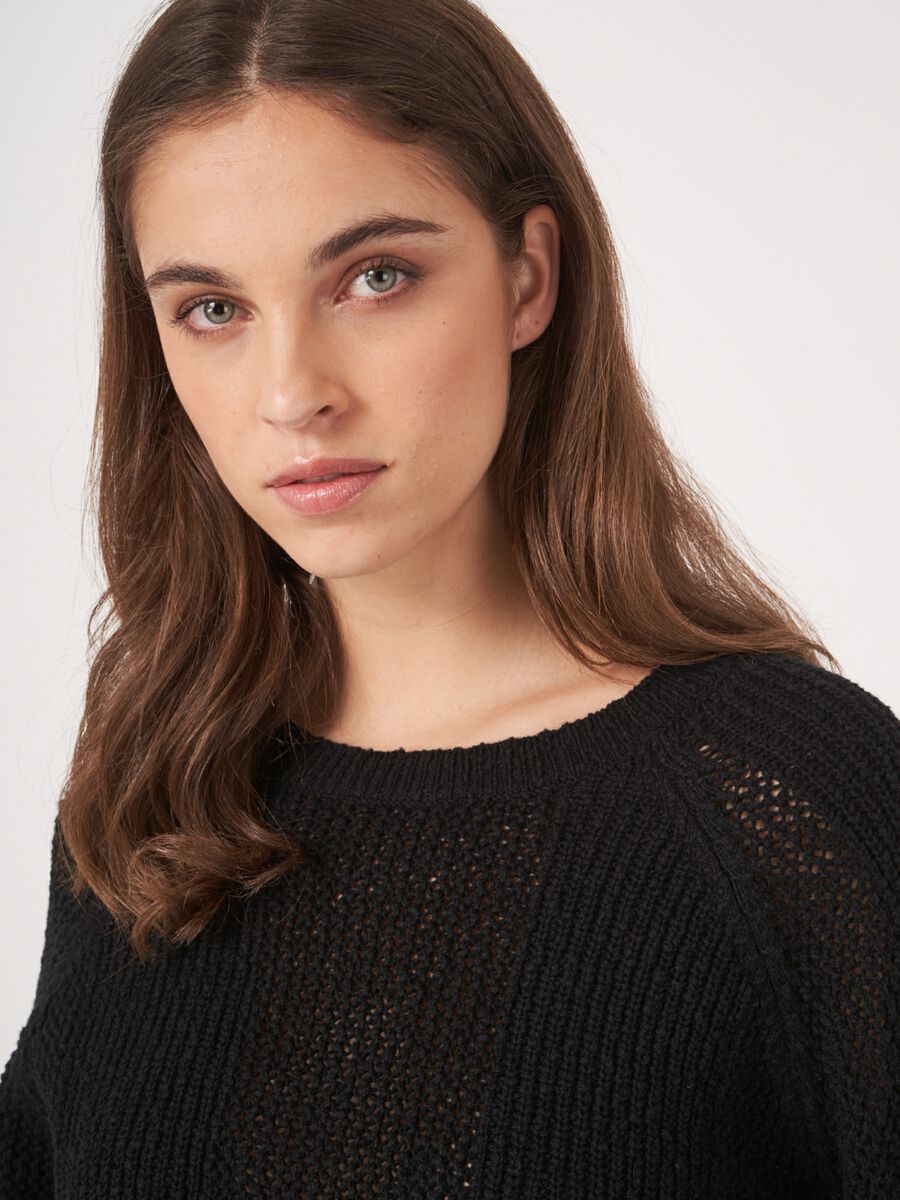 Pure cotton open knit sweater image number 3