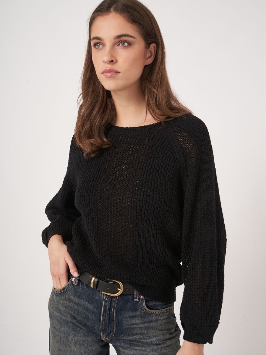 Pure cotton open knit sweater image number 4