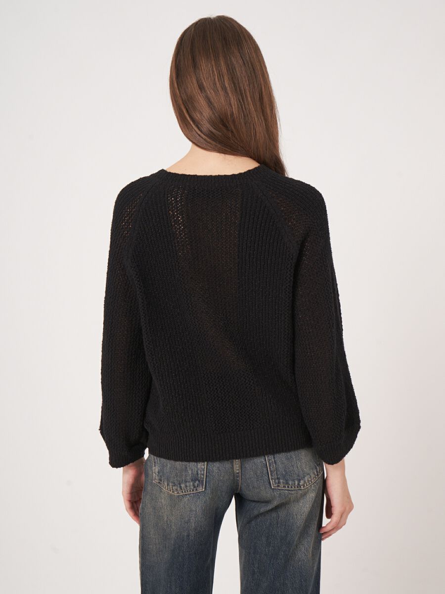 Pure cotton open knit sweater image number 5