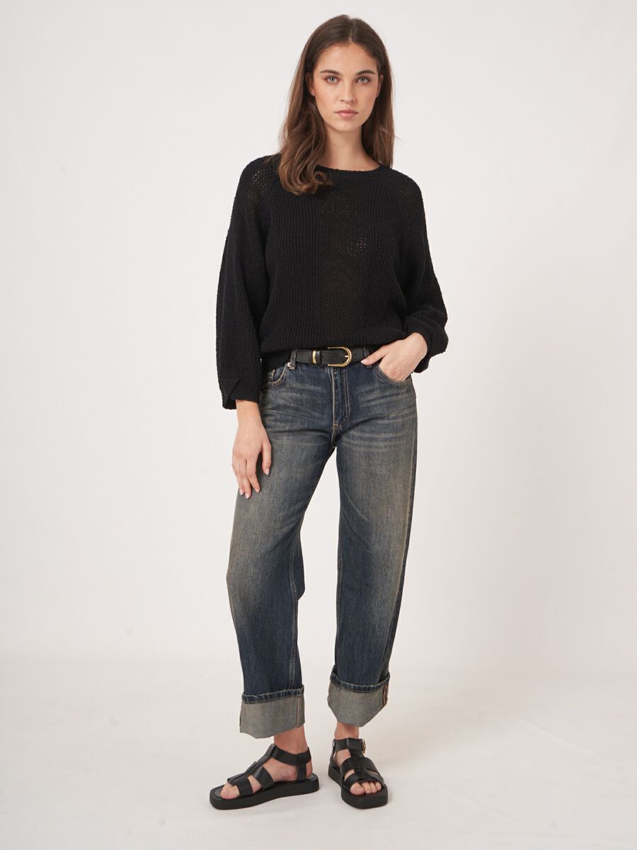 Pure cotton open knit sweater image number 6