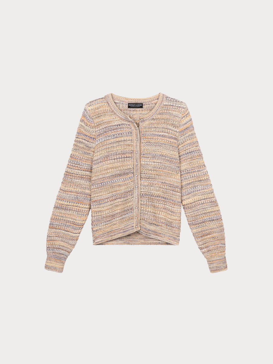Cardigan textur&eacute; multicolore en coton italien image number 0