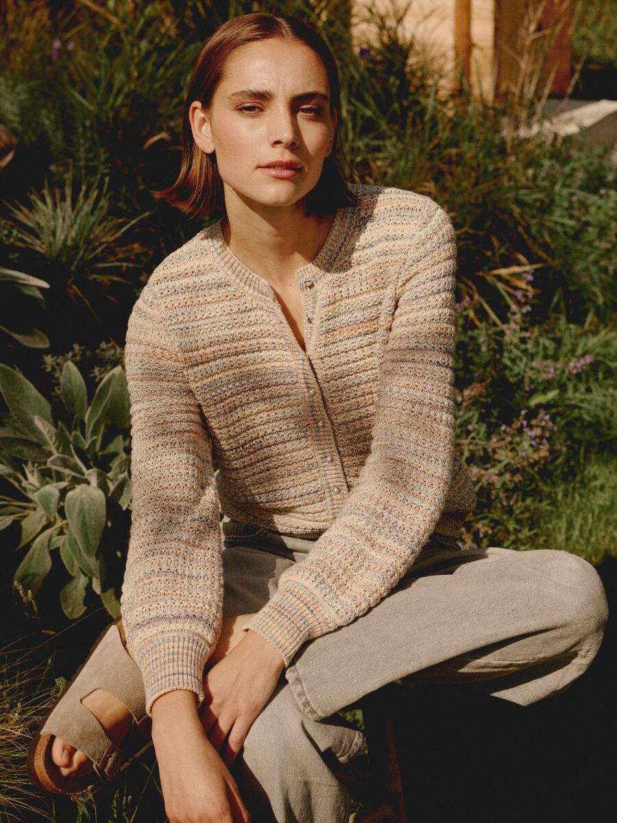 Cardigan texturé multicolore en coton italien image number 0