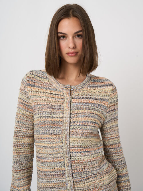 Cardigan textur&eacute; multicolore en coton italien