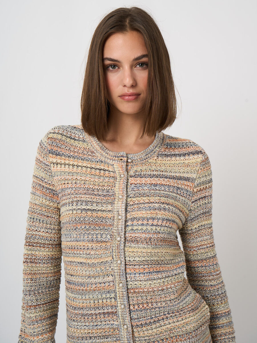 Cardigan textur&eacute; multicolore en coton italien image number 0