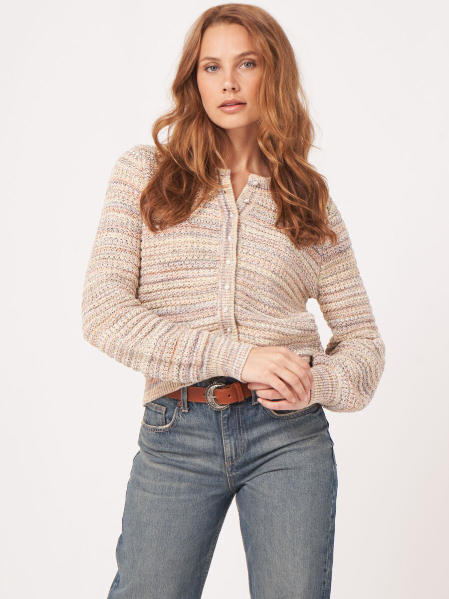 Cardigan textur&eacute; multicolore en coton italien image number 1