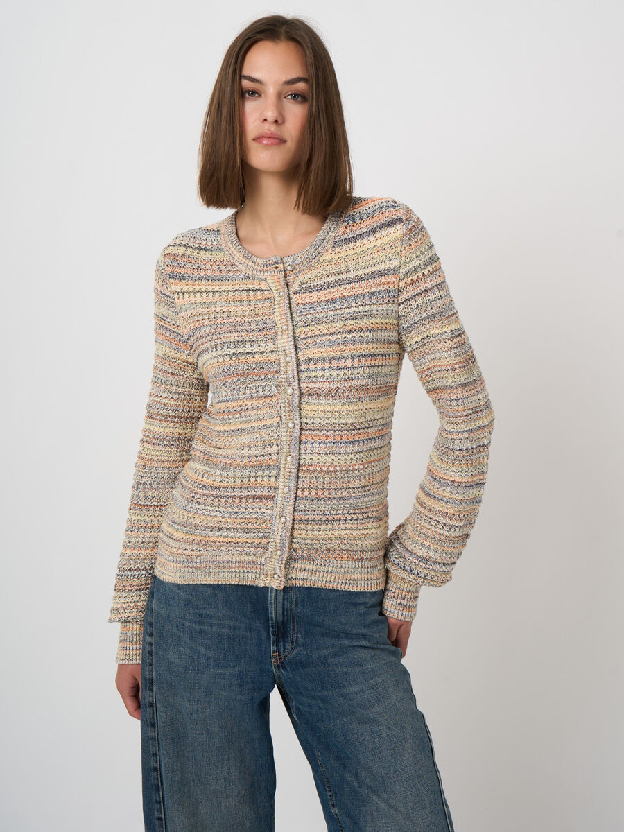 Cardigan textur&eacute; multicolore en coton italien image number 1