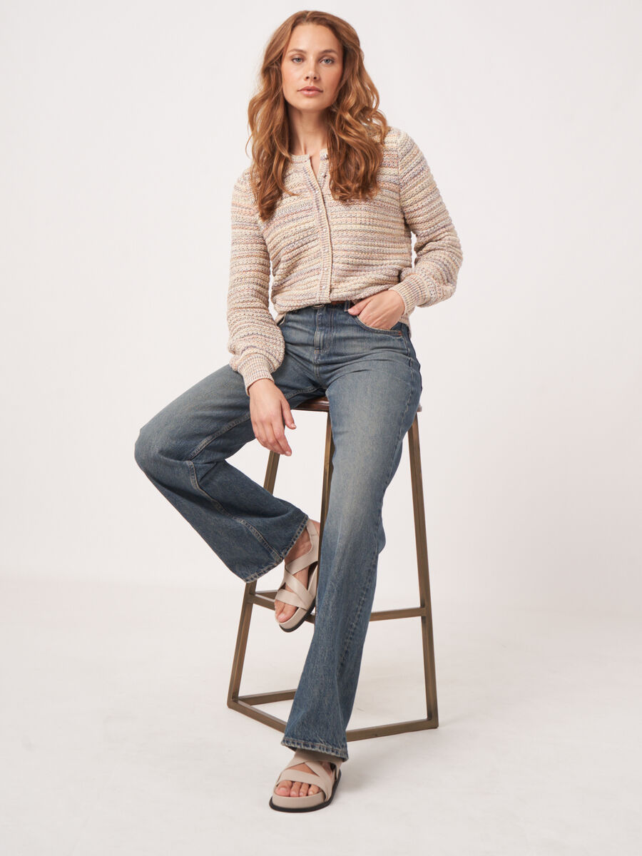 Cardigan textur&eacute; multicolore en coton italien image number 2