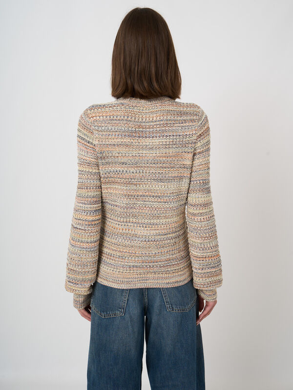 Cardigan textur&eacute; multicolore en coton italien image number 3