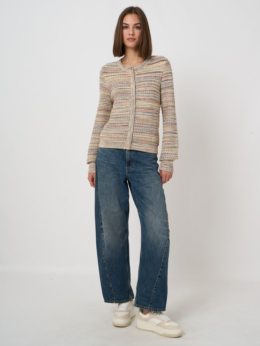 Cardigan textur&eacute; multicolore en coton italien image number 4