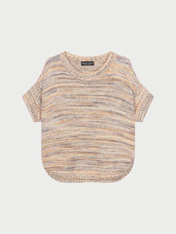 Mehrfarbiger italienischer Baumwollstrick-Pullover mit kurzen Ärmeln image number 0
