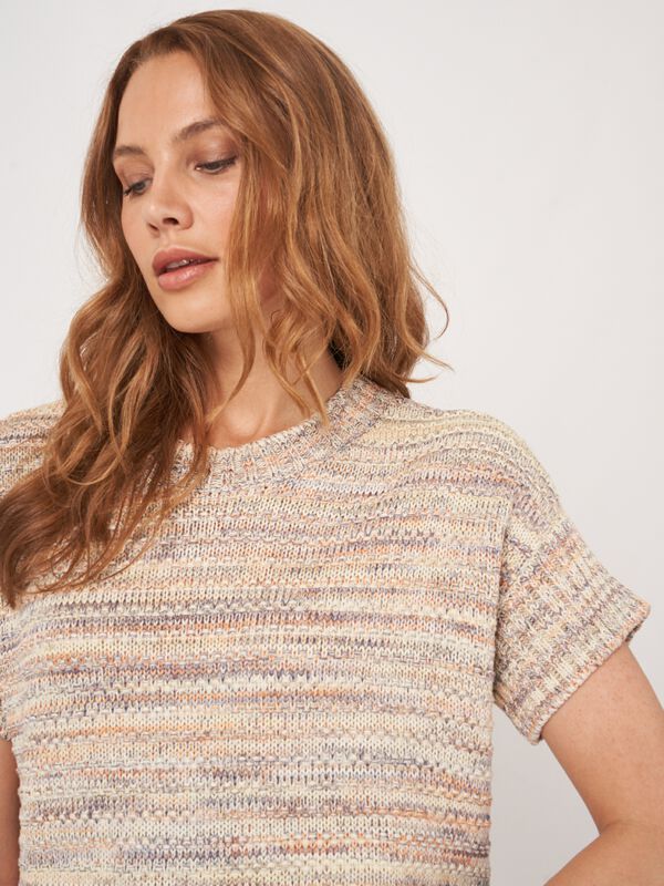 Multicolor Italian cotton textured short sleeve sweater image number 1