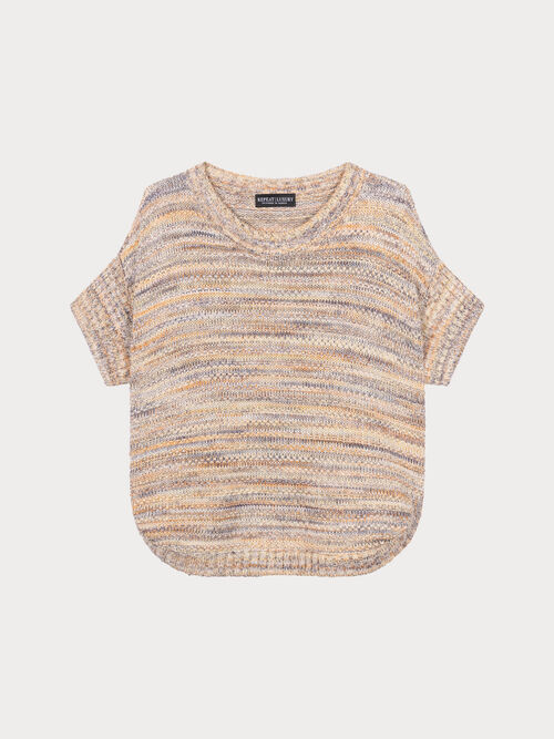 Multicolor Italian cotton textured short sleeve sweater