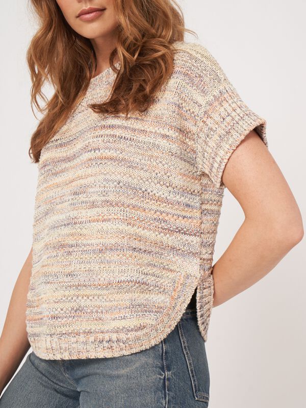 Multicolor Italian cotton textured short sleeve sweater image number 3