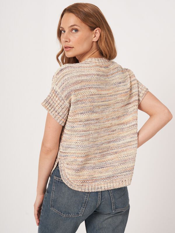Multicolor Italian cotton textured short sleeve sweater image number 5