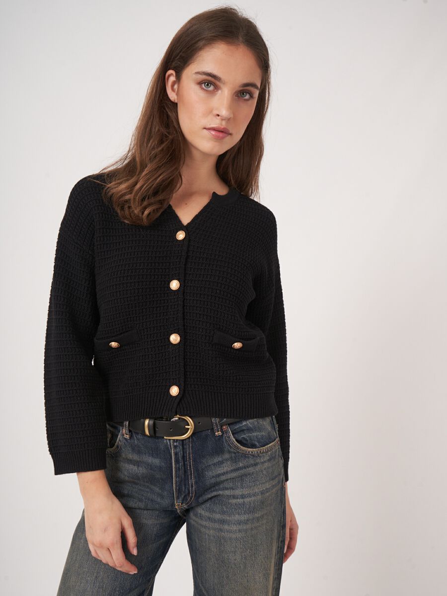 Texturierte Strickjacke aus reiner Baumwolle image number 0