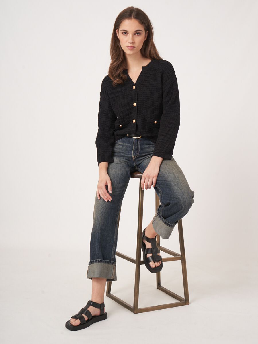 Pure cotton textured cardigan image number 1