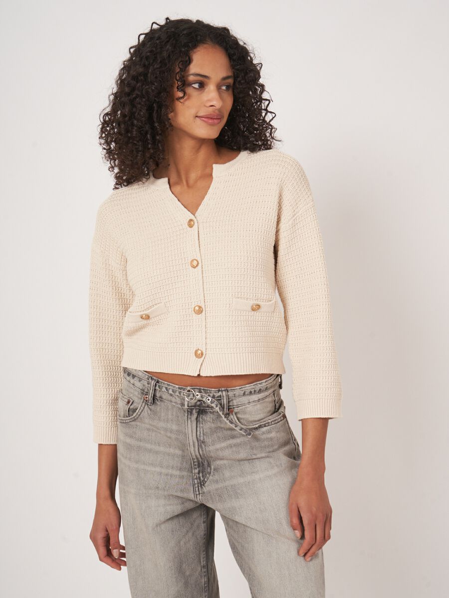 Pure cotton textured cardigan image number 0