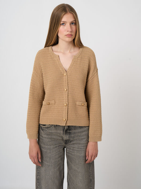 Pure cotton textured cardigan image number 0