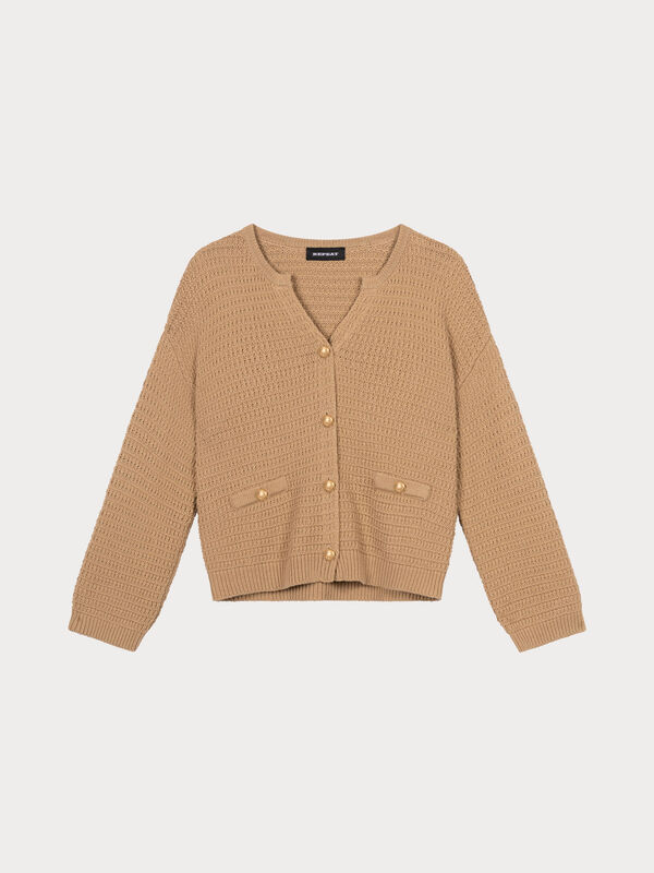 Pure cotton textured cardigan image number 1