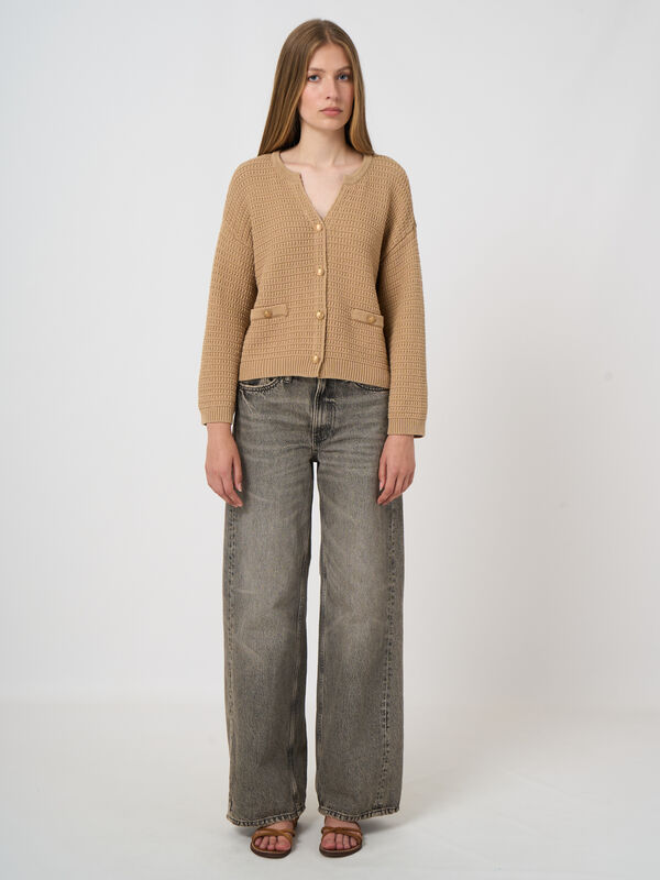 Pure cotton textured cardigan image number 3