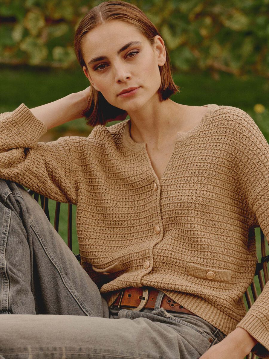 Pure cotton textured cardigan image number 5