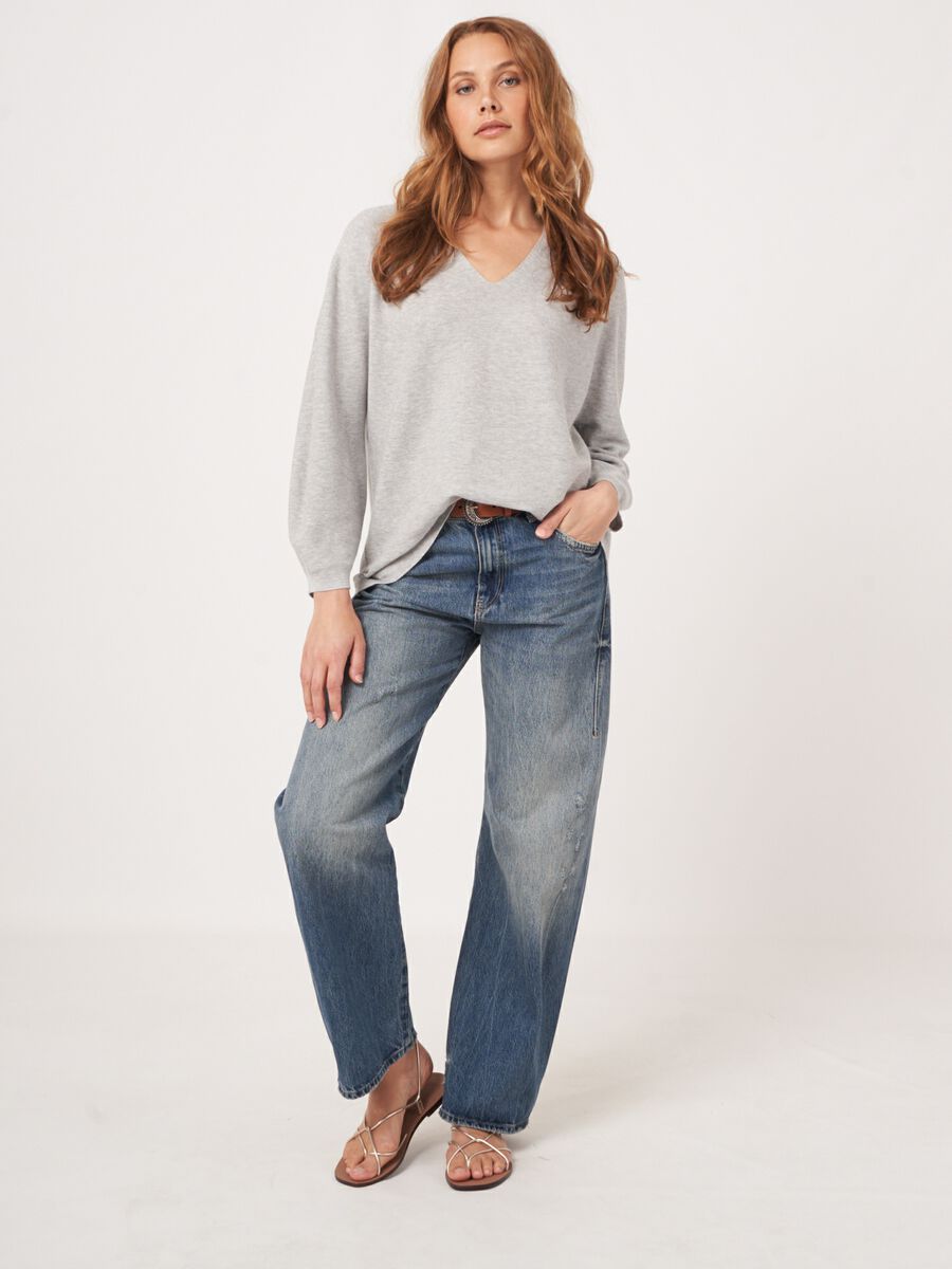 V-hals trui van cashmere en katoen image number 5