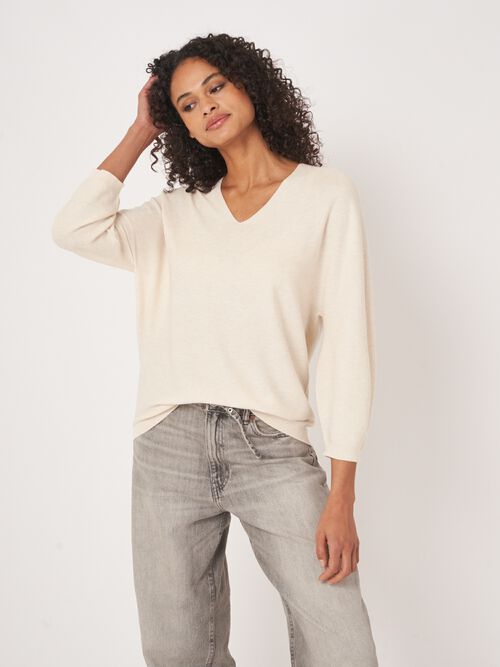 Cotton cashmere blend V-neck sweater