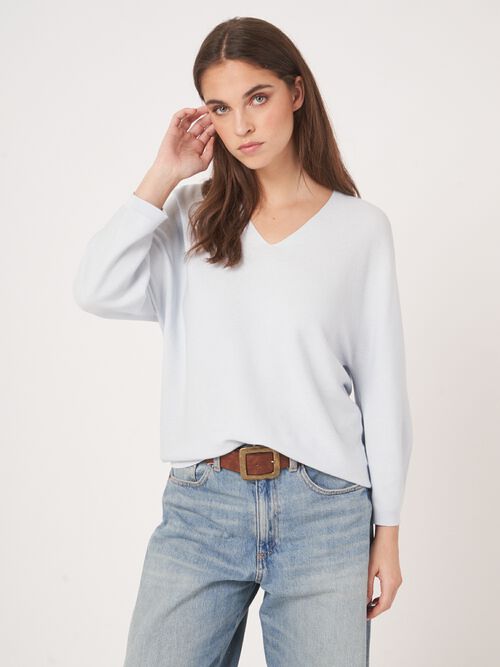 Pull &agrave; col V en coton et cachemire 